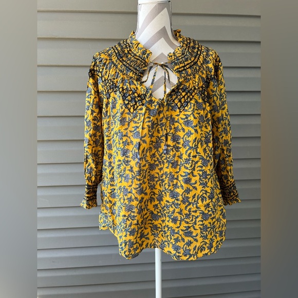 Zara Women’s Floral Mustard Rustic Floral Print Blouse Sz S - Picture 1 of 9
